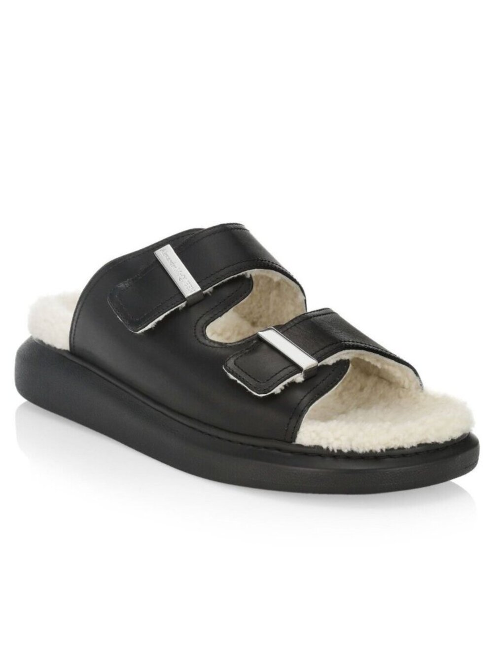 Alexander Mcqueen Men's Hybrid Shearling & Leather Slides Sandals IT 44D / US 11